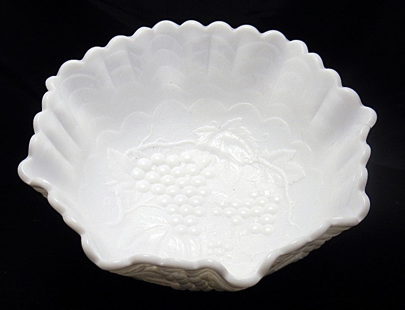 Imperial Grape and Leaves Milk Glass Console Bowl