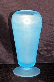 Tiffin Satin Sky Blue Glass Cupped Dahlia Vase  ~Lovely