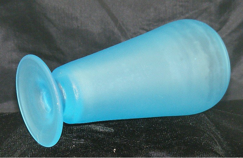 Tiffin Satin Sky Blue Glass Cupped Dahlia Vase  ~Lovely