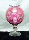 Ivy or Rose Bowl Stem Vase in Cranberry & Cut Design