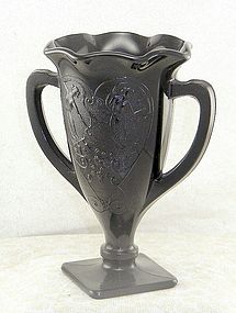 L E Smith Black Ebony Trophy Vase w Dancing Women