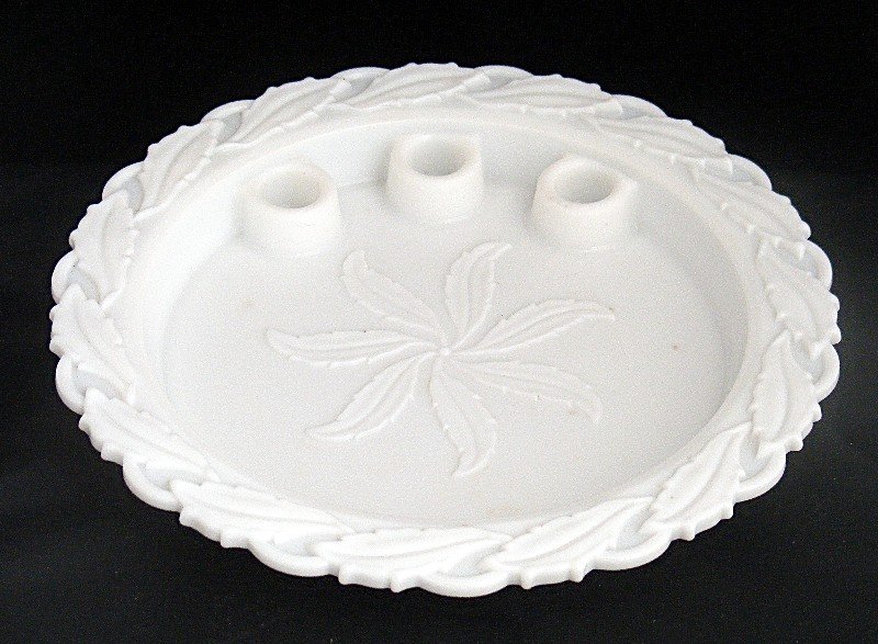 Milk Glass Holly Float Plate with Candle Holders