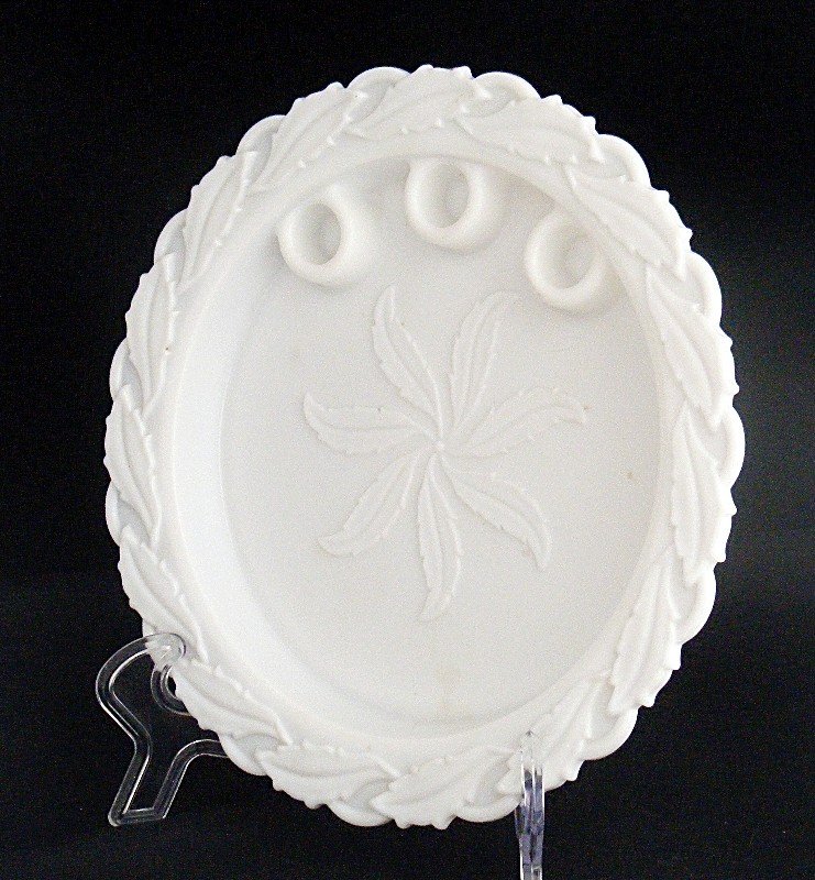 Milk Glass Holly Float Plate with Candle Holders