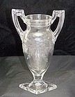 Trophy Vase Crystal Clear w/ Cut Flowers & Leaves Motif