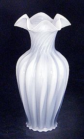 Fenton Blue Grey w White Cased Glass Melon Swirl Vase