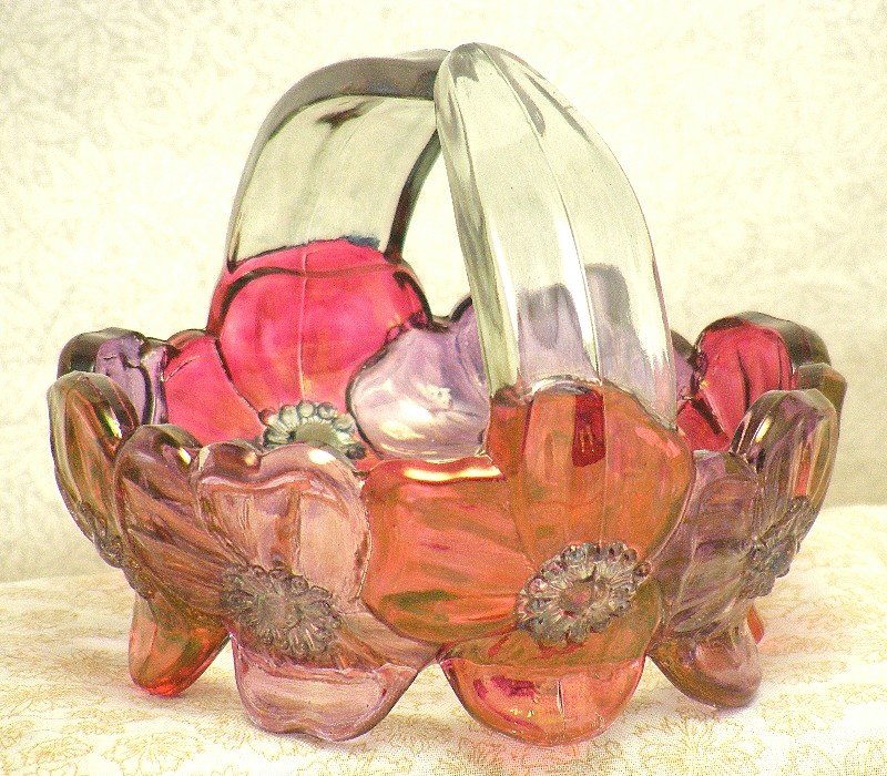 Westmoreland Carnival Pansy Flower Glass Basket
