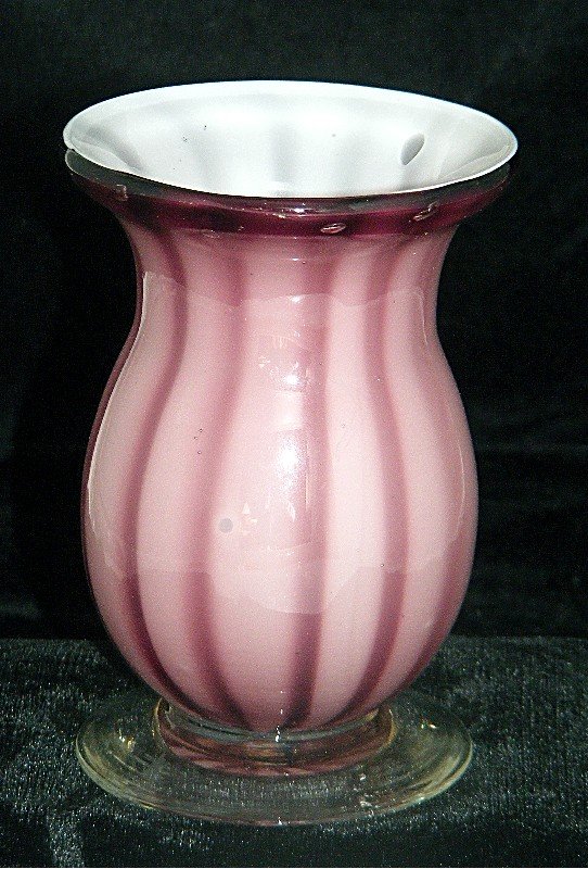 Fenton? Mulberry and White Stripe Cased Glass Vase