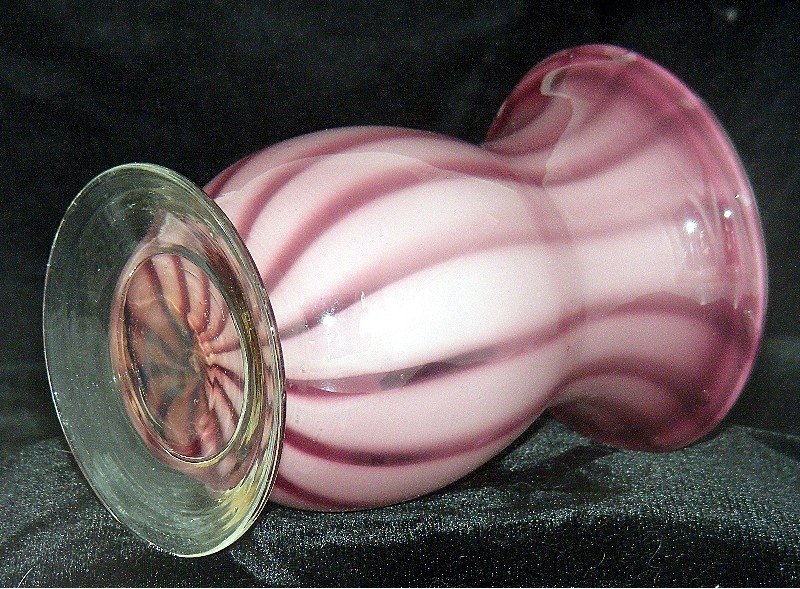 Fenton? Mulberry and White Stripe Cased Glass Vase