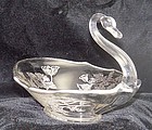 Duncan & Miller Swan Bowl with Silver Overlay Poppies