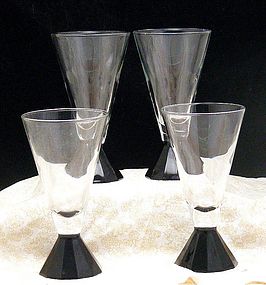 Ebony Black Geometric Pedestal Art Deco Wine Stems