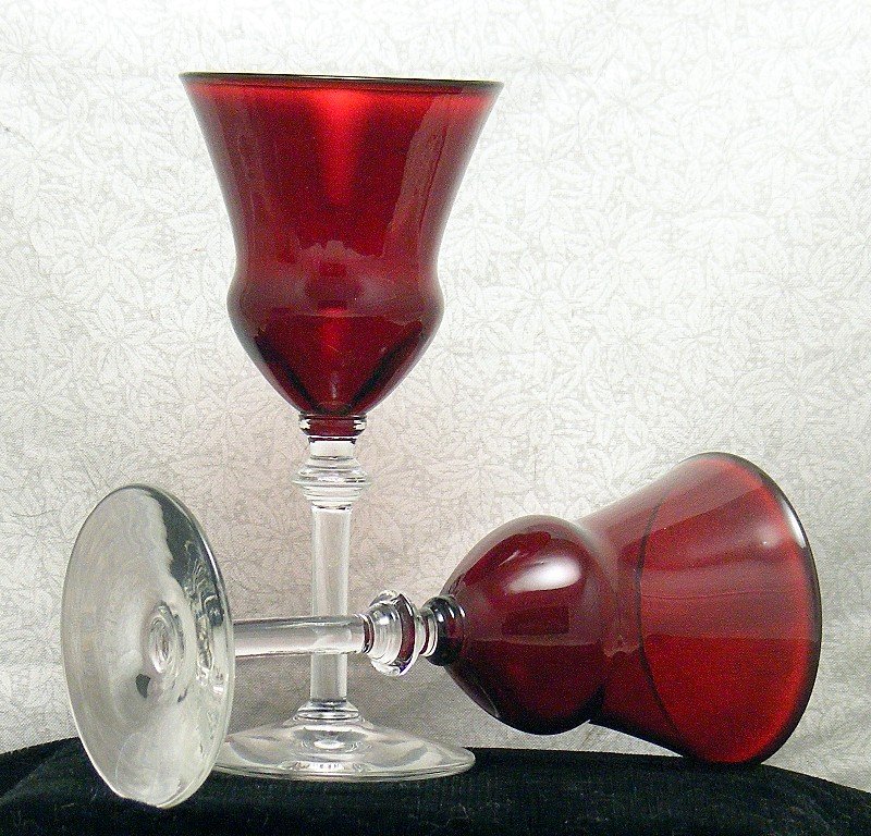 Ruby Red Cordial Wine Stems with a Knob
