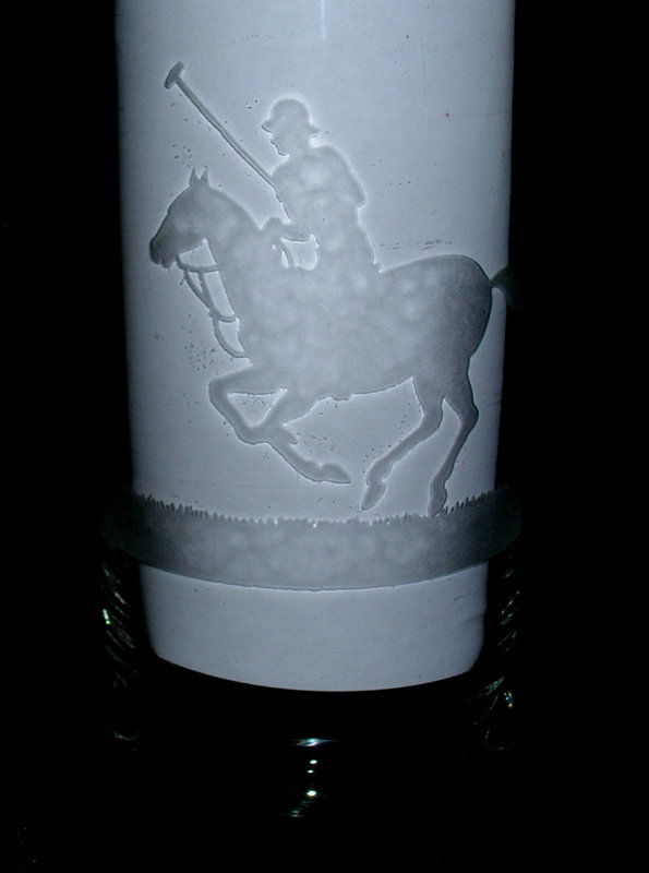 Rare Heisey Etched Polo Player Decanter and Glasses Set