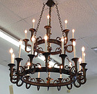 Solid Brass Dbl Tier 24 Light Hunt Horn Chandelier