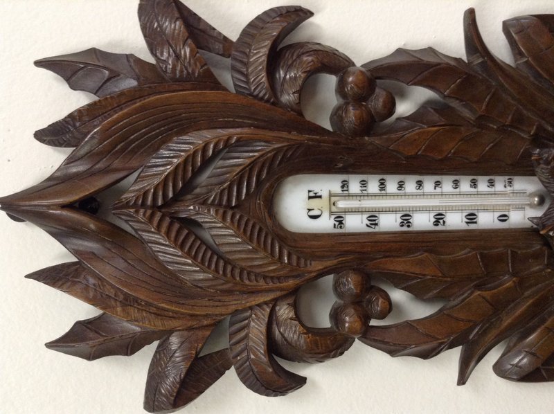 VINTAGE BLACK FOREST BAROMETER CARVED HORSES THERMOMETER