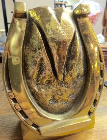 ANTIQUE SOLID BRASS HORSE HOOF DOORSTOP