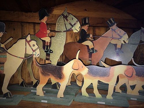 VINTAGE FOX HUNTING HOUNDS COMICAL DUMMY BOARD SET DIE CUT