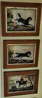 EARLY REVERSE PAINTED HUNT SCENE FOLLIES FRAMED TRIO