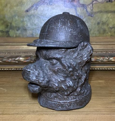 ITS A DOG IN A HUNT CAP! Mixed Metal Victorian Inkwell