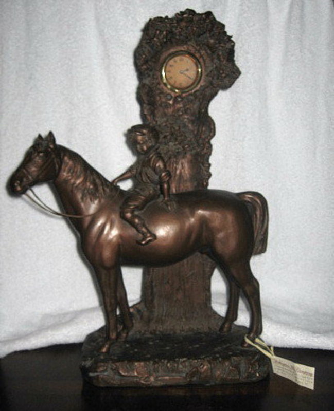 Antique Figural Working Clock Boy on HORSE Czech