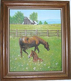 Mare and Foal Original Oil Painting-Signed By Artist