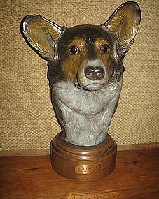 Huge Bronze Head Study Of a Corgi  MARGERY TORREY