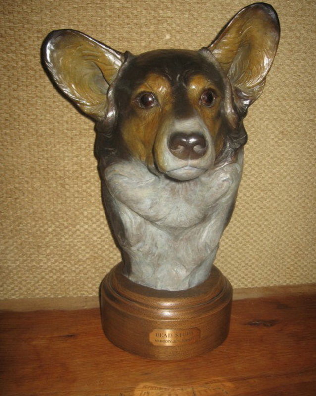 Huge Bronze Head Study Of a Corgi  MARGERY TORREY