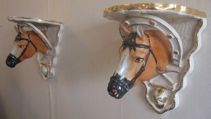 Antique  Pair Staffordshire Horse Head Sconces