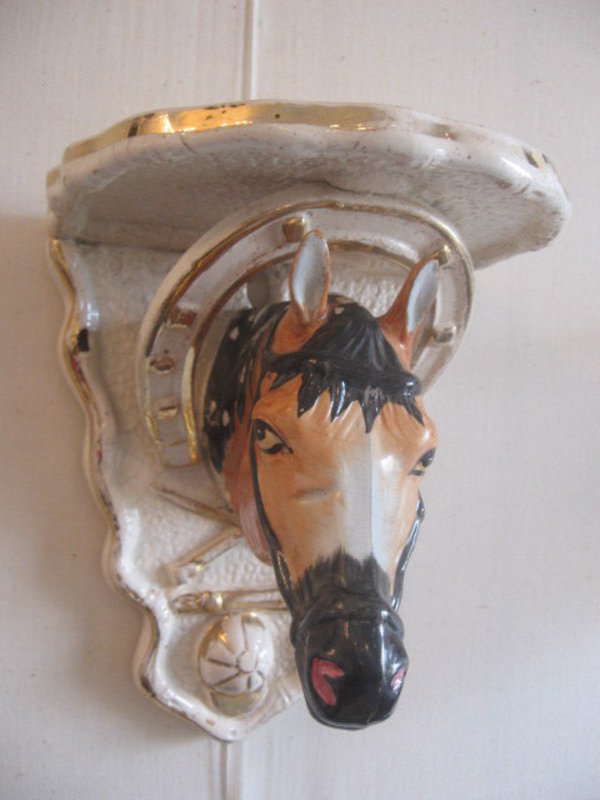 Antique  Pair Staffordshire Horse Head Sconces