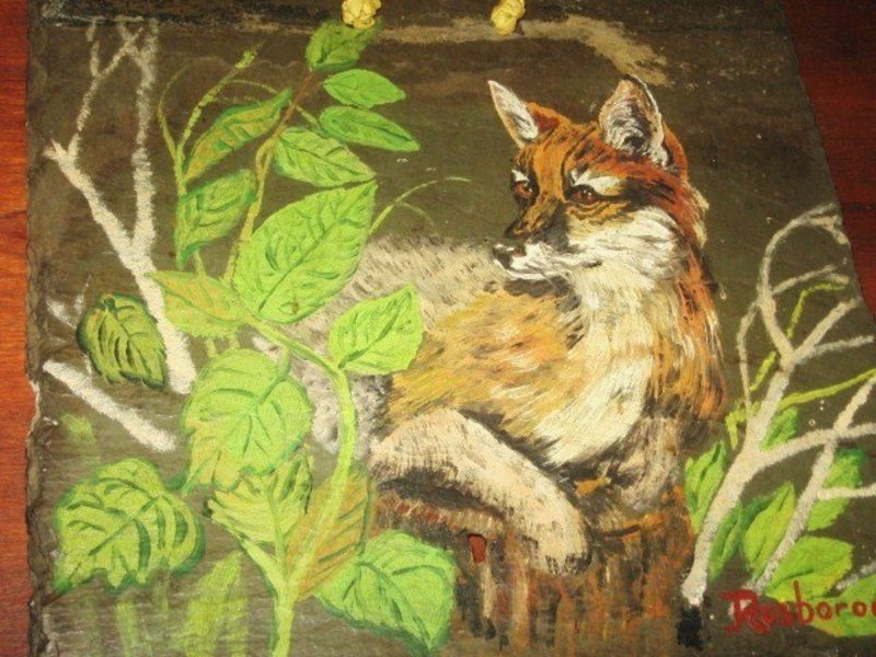 Vintage Hand Painted Fox on Slate Americana
