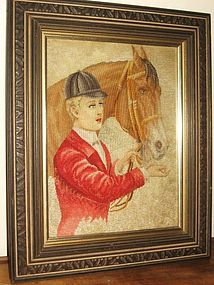 19TH Century Huntsman & Horse Needlepoint Art