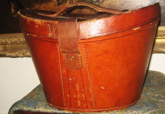 Antique Hunting Silk Top Hat and Leather Box Plus
