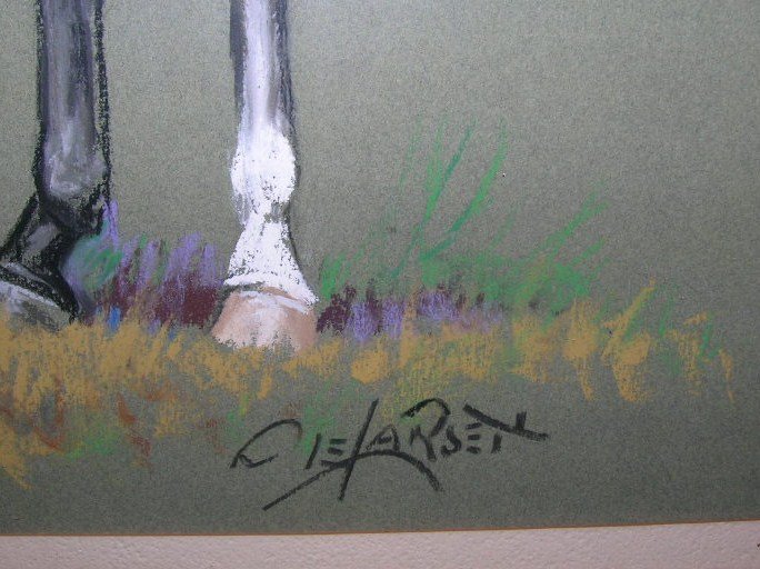 Original Ole Larsen Field Hunter Pastel Drawing