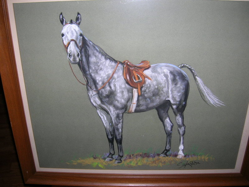 Original Ole Larsen Field Hunter Pastel Drawing