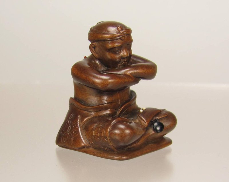 SOZAN, 19th C. Japanese Netsuke, Man w/Moxa Treatment