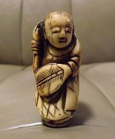 19th C. Japanese Netsuke, Karako with Treasure Sack