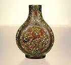18th/Early 19th C. CHINESE CLOISONNE ENAMELED BRONZE SNUFF BOTTLE