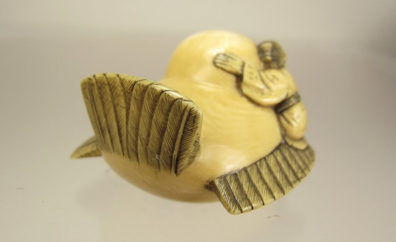 YUKIMASA, Early 20th C. Japanese Netsuke:  Fukura Suzuma &amp; Woman Rider