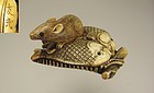 TOMOTAMI, 19th Century Japanese Netsuke, Rat upon Fish and Ferns