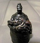 19th C. Japanese Bronze and Copper Netsuke: Dragon on Dojoji Bell