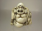 Late 18th C. Kioto School Netsuke:  Laughing Hotei