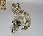 TOMOKAZU, 19th C. Japanese Netsuke, Dog and Young