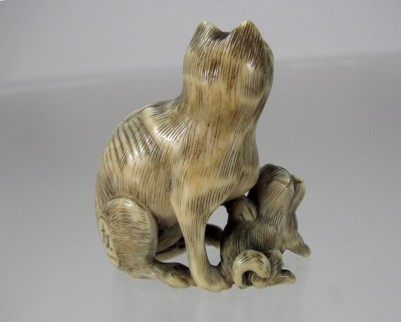TOMOKAZU, 19th C. Japanese Netsuke, Dog and Young (item #1306841)