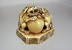 Early 19th C. Japanese Netsuke, Shishi with Ball, and Young
