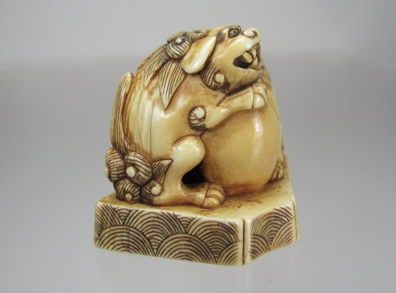 Early 19th C. Japanese Netsuke, Shishi with Ball, and Young