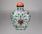 19th C.Family Rose Enameled Porcelain Snuff Bottle, Qianlong Mark
