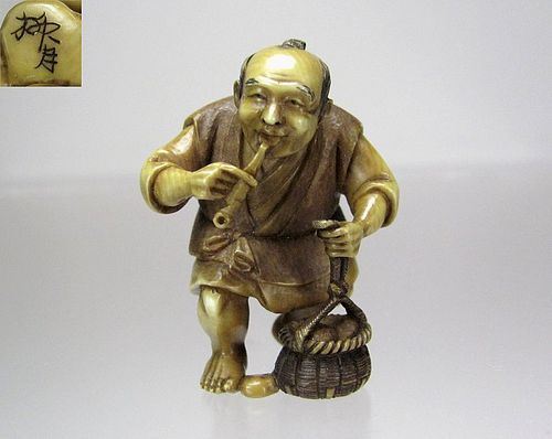 RYUGETSU, Meiji Japanese Netsuke:  Peasant