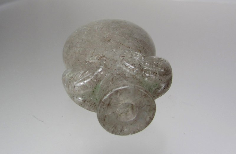 Carved Hair Crystal Snuff Bottle - Pear Shaped with Ram Masks