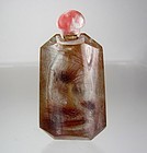 Antique Carved Rock Hair Crystal Snuff Bottle - Triangular Prism