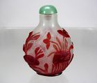 Ruby. Red Overlay Glass Snuff Bottle - Aquatic Sea Life