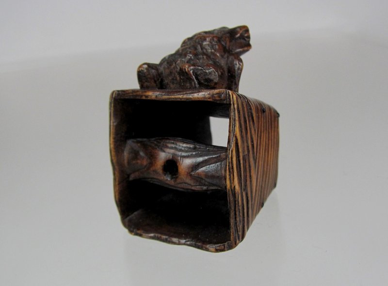 MASANAO, Earl 19th C. Japanese Boxwood Netsuke: Toad on Well Bucket